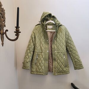 Michael Kors Green Quilted Hooded Anorak Jacket Women's Petite XS Full Zip Coat